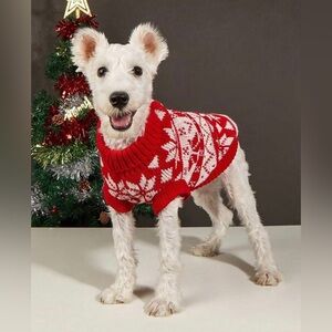 Holiday DOG Knit SWEATER Snowflake Design Red & White Size Medium